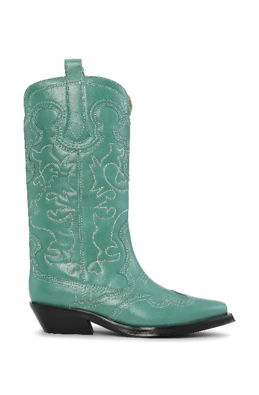 Mid Shaft Embroidered Western Boot - Kelly Green