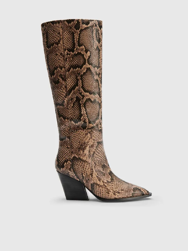 Oderzo Nocciola Printed Snake Knee high western boots