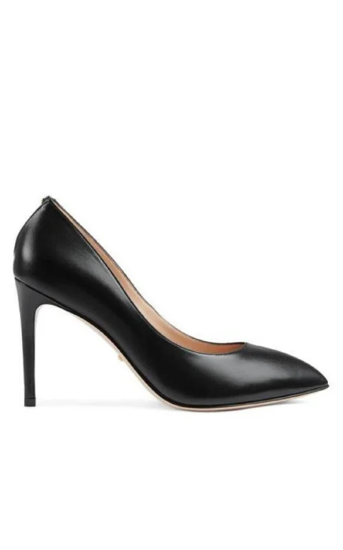 Black Leather  Stiletto Pump