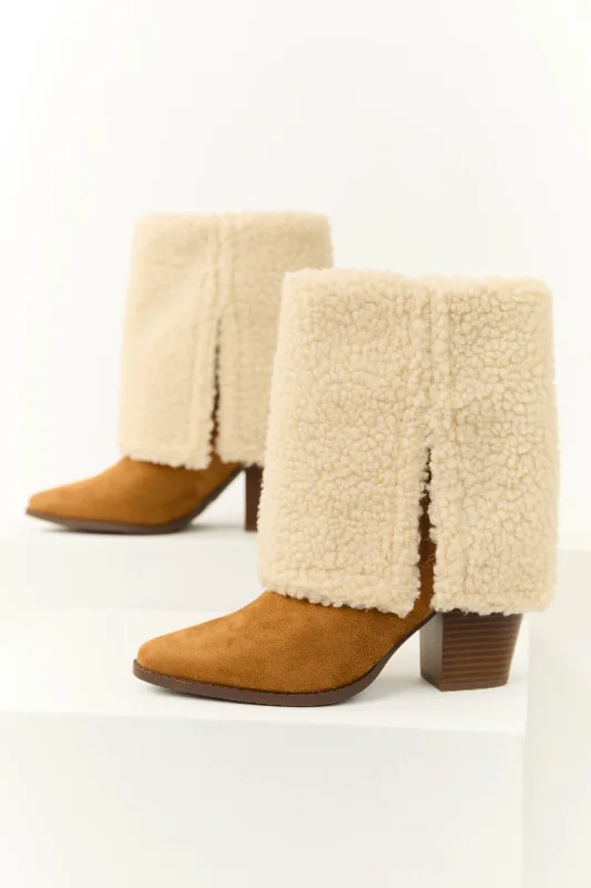 Brown Sugar Sherpa Overlay Heeled Boots