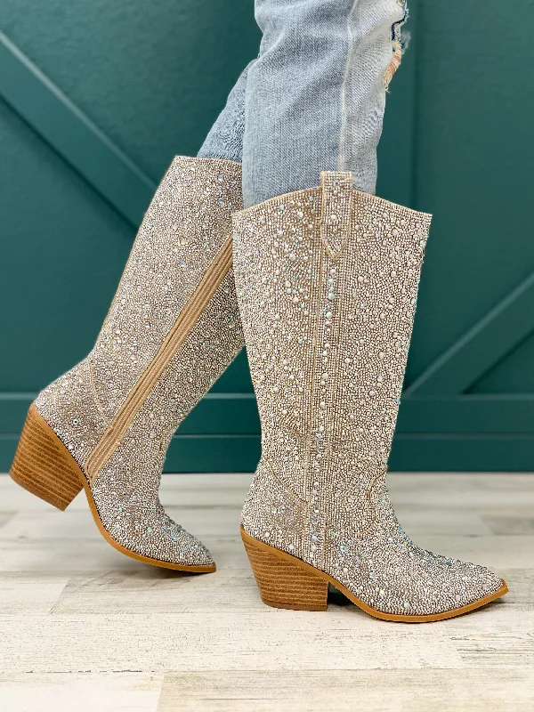 Corkys ""Glitzy"" Tall Rhinestone Boots in Clear