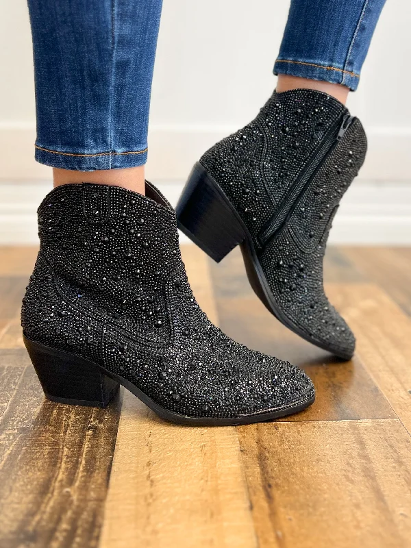 Corkys Shine Bright Booties in Black Rhinestone