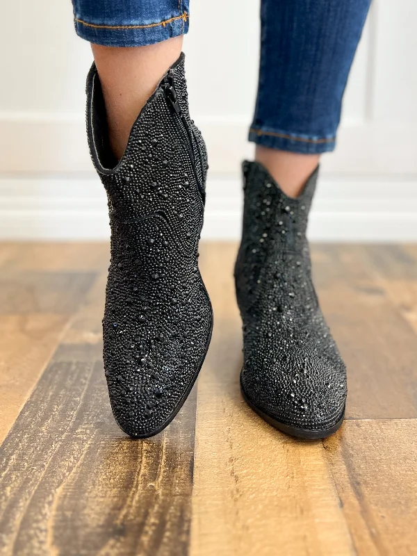 Corkys Shine Bright Booties in Black Rhinestone