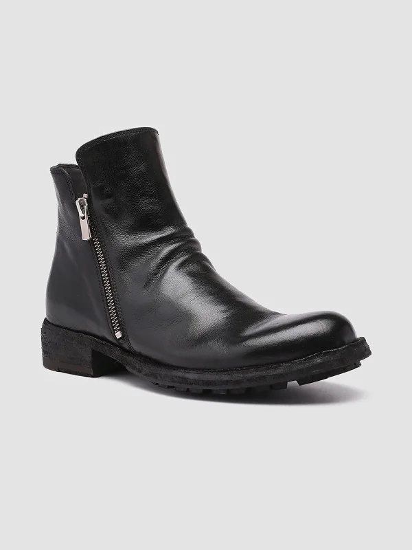 LEGRAND 200 - Black Zipped Leather Booties