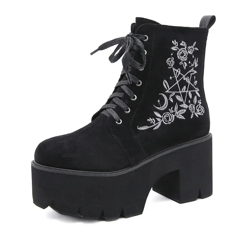 Suede goth boots - black