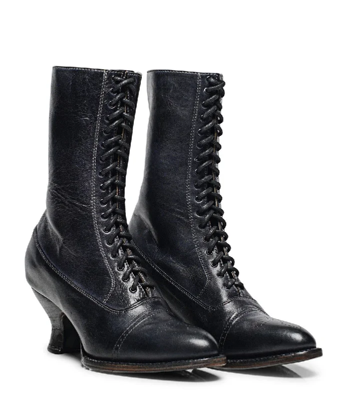 Victorian Mid-Calf Leather Boots in Black Rustic Victorian Mid-Calf Leather Boots in Black Rustic
